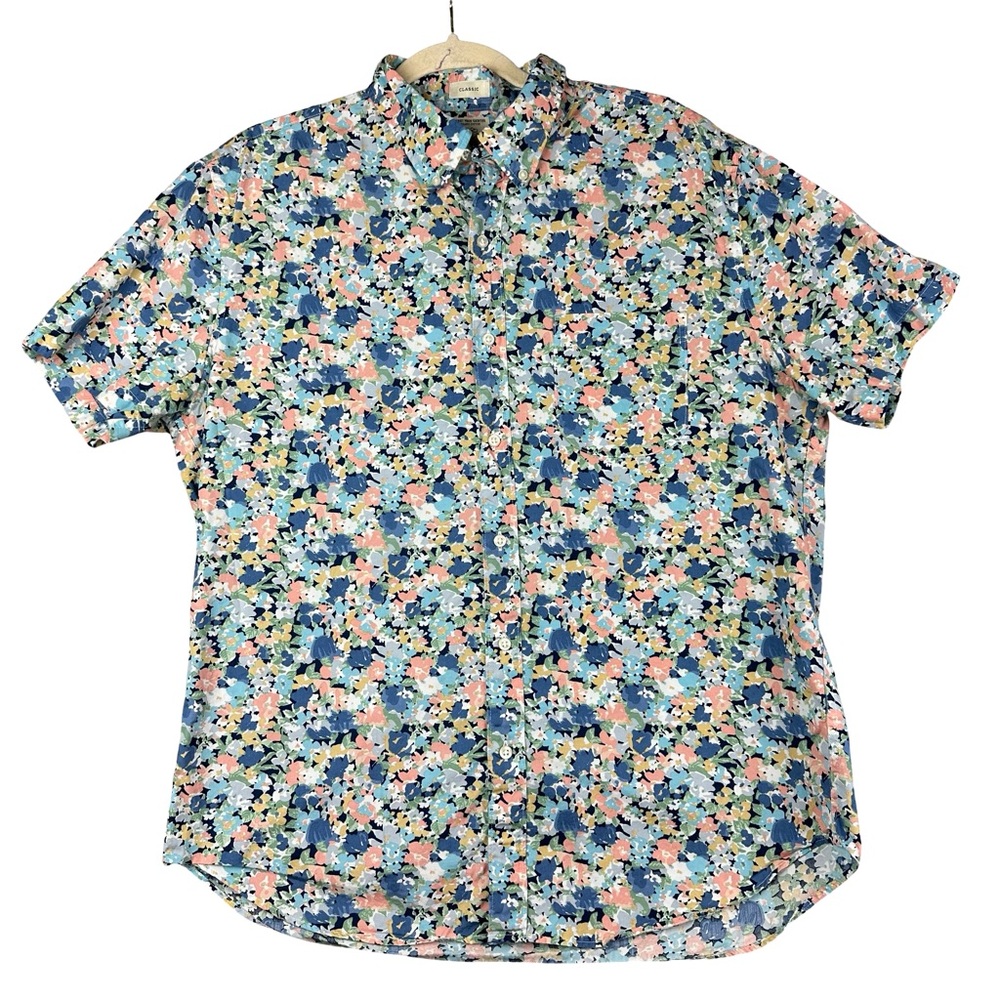 J.Crew Secret Wash Classic Floral Button Front Organic Cotton Casual Shirt L